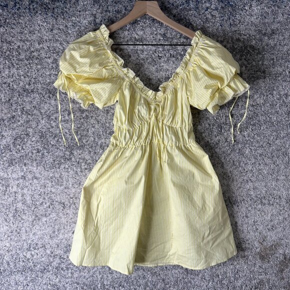 Show Me Your MuMu Dresses & Skirts - Show Me‎ Your Mumu Dress Womens XS Yellow Stripe Puff Sleeve Ruffle Mini USA
